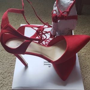 Red lace up heels
